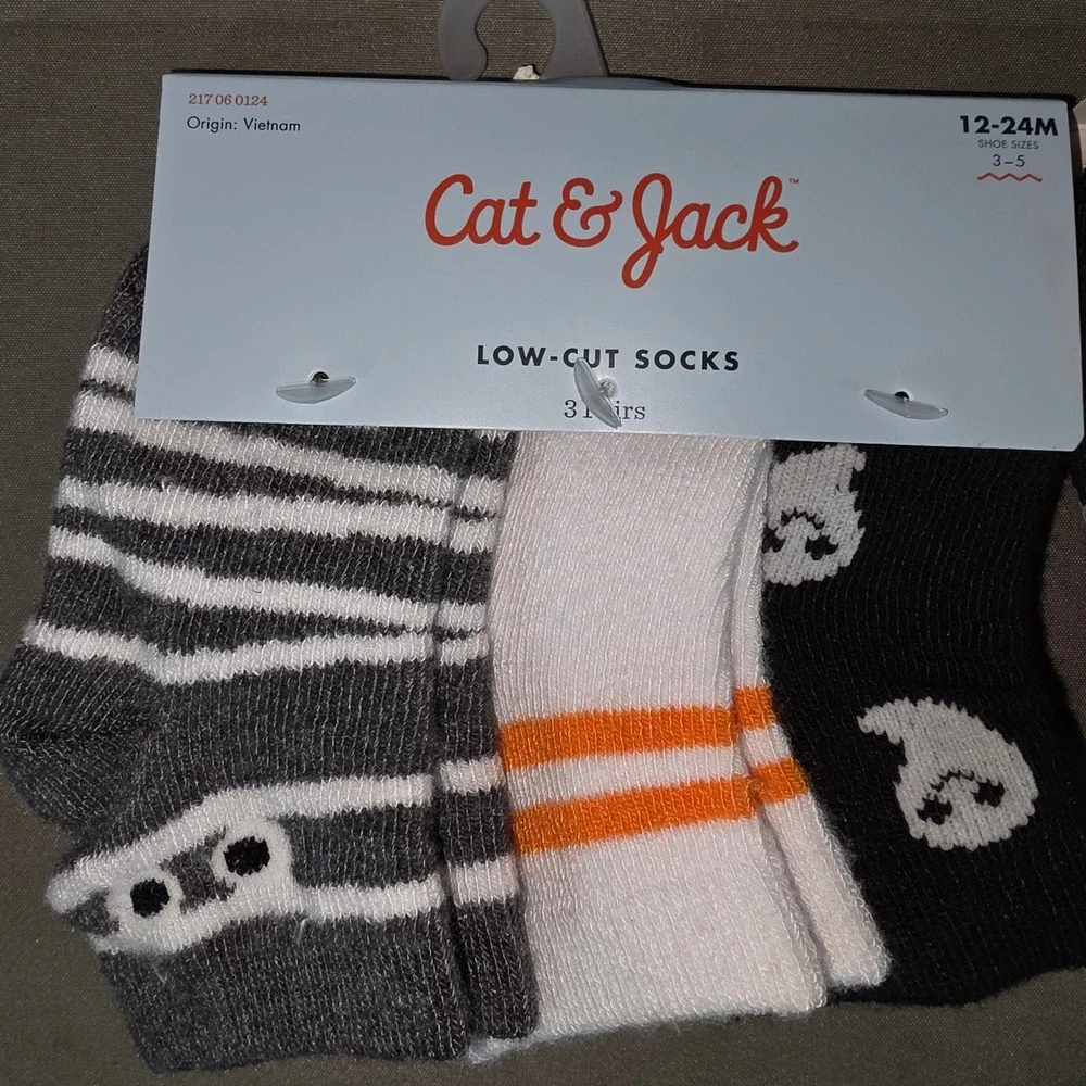 Cat & Jack Toddler Halloween Low Cut Socks 3 Pairs Ghost Mummy 12-24M Shoe 3-5